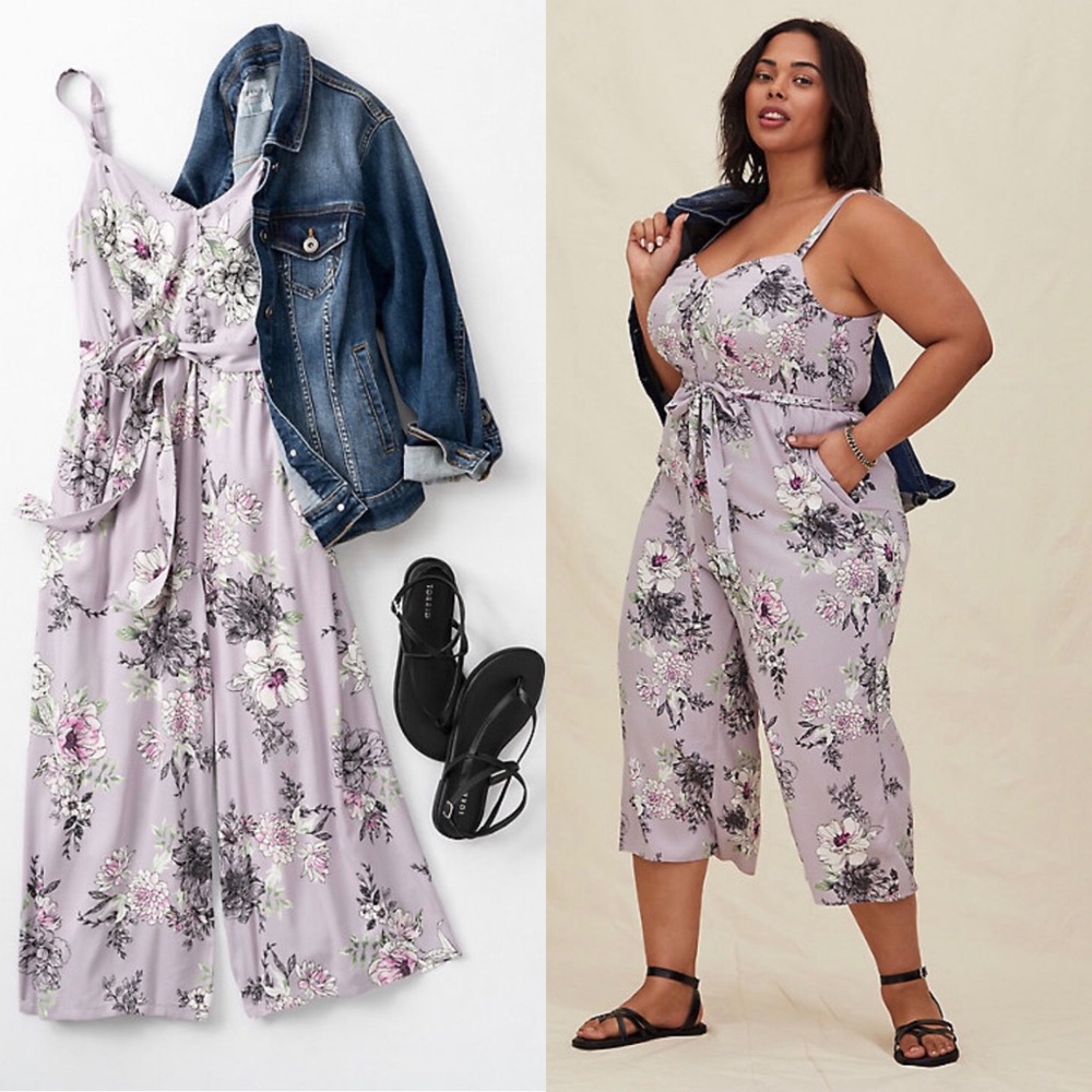 Torrid Lilac Floral Challis Culotte Jumpsuit